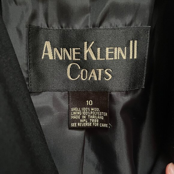 Large Black Trench Coat - Anne Klein 100% Wool - Picture 3 of 10
